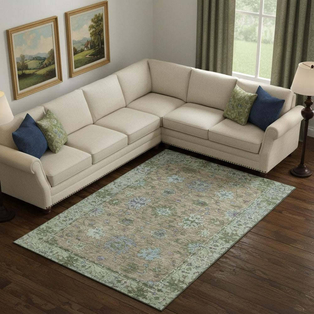 HomeRoots 9' X 12' Brown & Lavender Washable Oriental Area Rug - UV Protected, Stain Resistant, Durable Design 716568