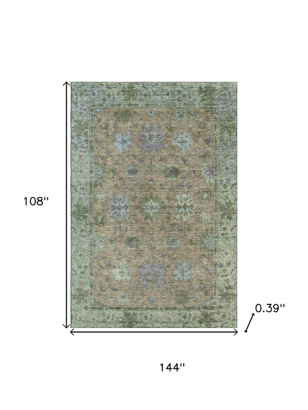 HomeRoots 10' Brown and Lavender Oriental Area Rug – Washable, UV Protected, Stain-Resistant, Family Friendly! 716569