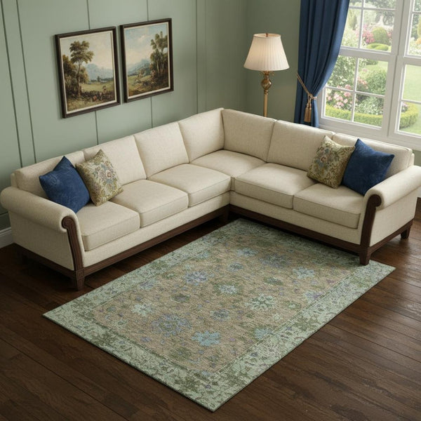 HomeRoots 10' Brown and Lavender Oriental Area Rug – Washable, UV Protected, Stain-Resistant, Family Friendly! 716569