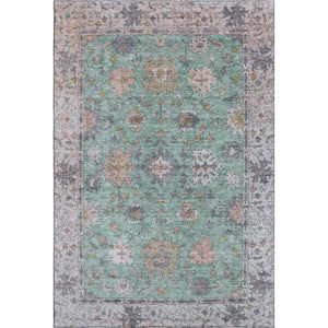 HomeRoots 8' Mint Green & Peach Oriental Washable Round Rug – Stain Resistant, UV Protected, Machine Washable 716572