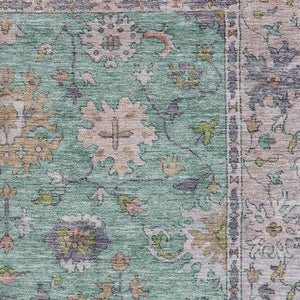HomeRoots 8' Mint Green & Peach Oriental Washable Round Rug – Stain Resistant, UV Protected, Machine Washable 716572
