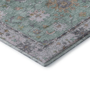 HomeRoots 8' Mint Green & Peach Oriental Washable Round Rug – Stain Resistant, UV Protected, Machine Washable 716572