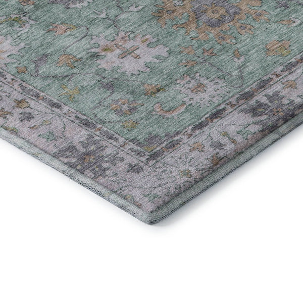HomeRoots 8' Mint Green & Peach Oriental Washable Round Rug – Stain Resistant, UV Protected, Machine Washable 716572