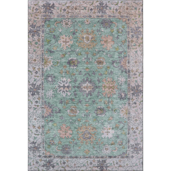 HomeRoots 8' Mint Green & Peach Oriental Washable Round Rug – Stain Resistant, UV Protected, Machine Washable 716572