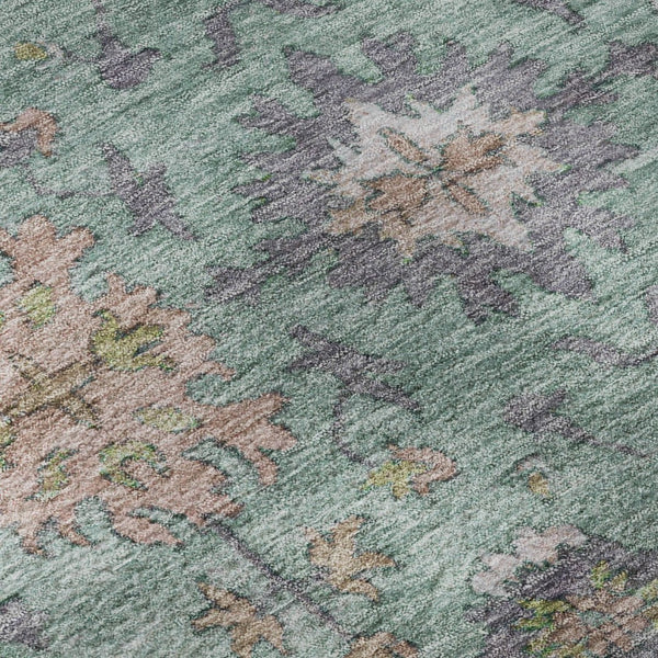 HomeRoots 8' Mint Green & Peach Oriental Washable Round Rug – Stain Resistant, UV Protected, Machine Washable 716572