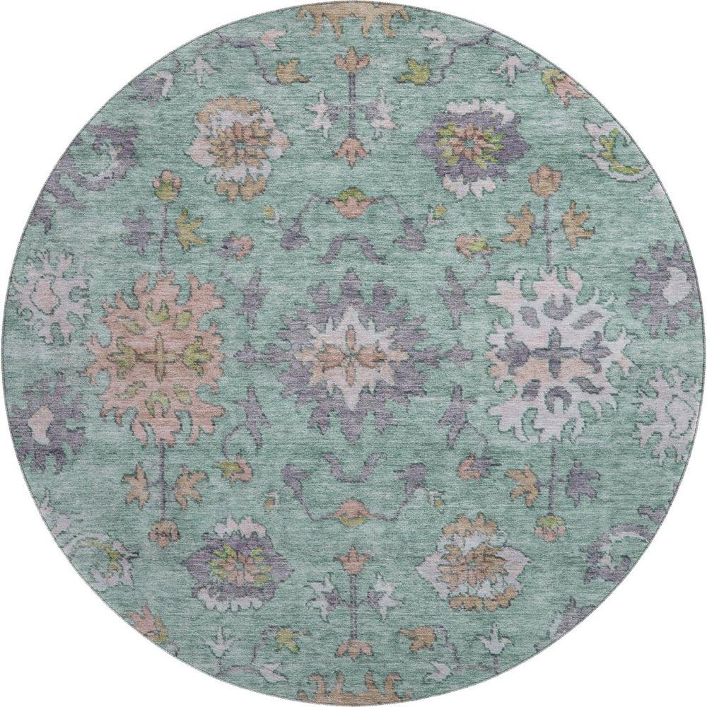 HomeRoots 8' X 10' Elegant Mint Green & Peach Oriental Area Rug - Washable, UV Protected, Stain Resistant! 716573