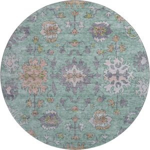 HomeRoots 8' X 10' Elegant Mint Green & Peach Oriental Area Rug - Washable, UV Protected, Stain Resistant! 716573