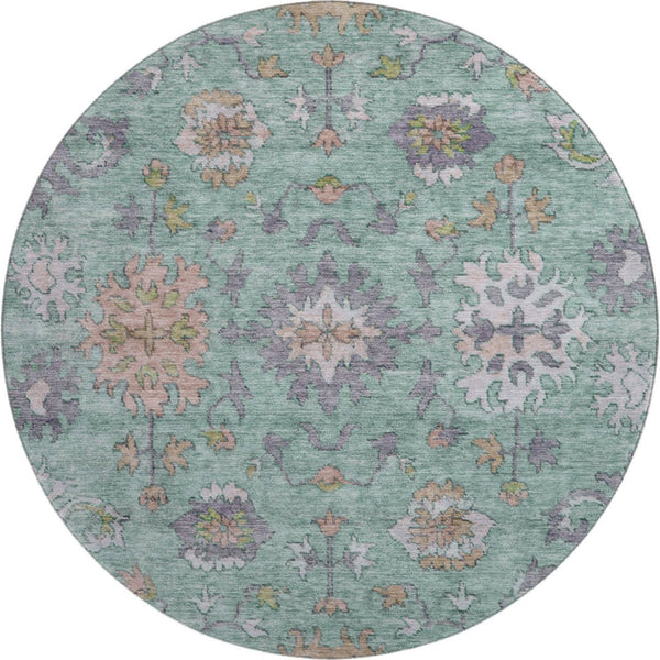 HomeRoots 8' X 10' Elegant Mint Green & Peach Oriental Area Rug - Washable, UV Protected, Stain Resistant! 716573