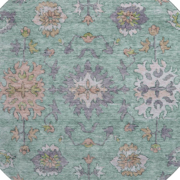 HomeRoots 8' X 10' Elegant Mint Green & Peach Oriental Area Rug - Washable, UV Protected, Stain Resistant! 716573