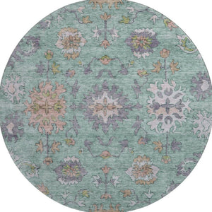 HomeRoots 8' X 10' Elegant Mint Green & Peach Oriental Area Rug - Washable, UV Protected, Stain Resistant! 716573