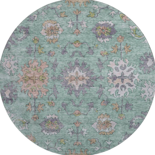 HomeRoots 8' X 10' Elegant Mint Green & Peach Oriental Area Rug - Washable, UV Protected, Stain Resistant! 716573