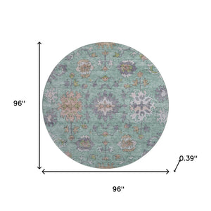 HomeRoots 8' X 10' Elegant Mint Green & Peach Oriental Area Rug - Washable, UV Protected, Stain Resistant! 716573