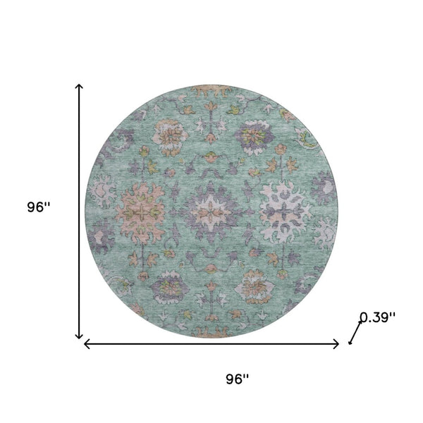 HomeRoots 8' X 10' Elegant Mint Green & Peach Oriental Area Rug - Washable, UV Protected, Stain Resistant! 716573