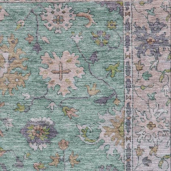 HomeRoots 9' X 12' Mint Green & Peach Oriental Area Rug - Washable, UV Protected, Stain Resistant for Homes 716574