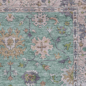 HomeRoots 10' X 14' Mint Green and Peach Oriental Area Rug - Washable, UV Protected, Stylish & Durable Decor 716575