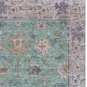HomeRoots 10' X 14' Mint Green and Peach Oriental Area Rug - Washable, UV Protected, Stylish & Durable Decor 716575