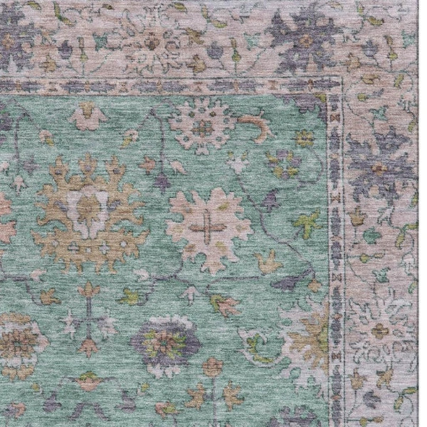 HomeRoots 10' X 14' Mint Green and Peach Oriental Area Rug - Washable, UV Protected, Stylish & Durable Decor 716575