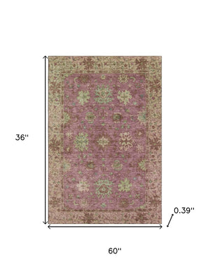 HomeRoots 5' X 8' Pink and Beige Oriental Area Rug - Machine Washable, Stain Resistant with UV Protection 716577