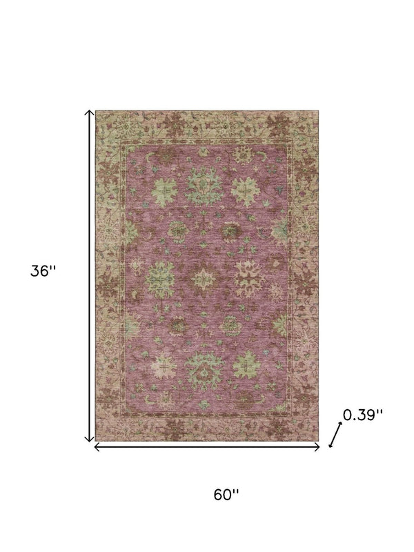 HomeRoots 5' X 8' Pink and Beige Oriental Area Rug - Machine Washable, Stain Resistant with UV Protection 716577