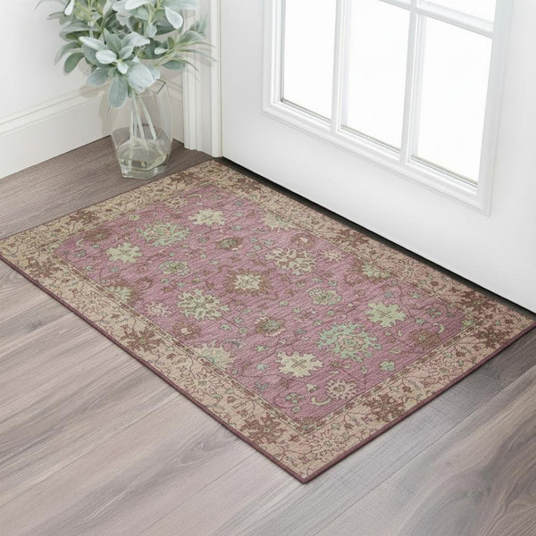 HomeRoots 5' X 8' Pink and Beige Oriental Area Rug - Machine Washable, Stain Resistant with UV Protection 716577