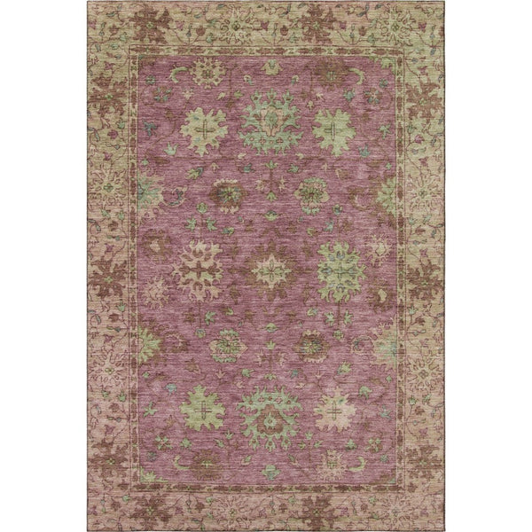 HomeRoots 8' Pink and Beige Oriental Washable Round Rug - Durable, Stylish, UV-Protected, Perfect for Homes! 716578