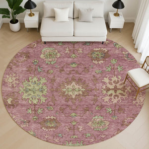 HomeRoots 8' X 10' Pink and Beige Washable Oriental Area Rug with UV Protection, Stain Resistant, Durable Design 716579