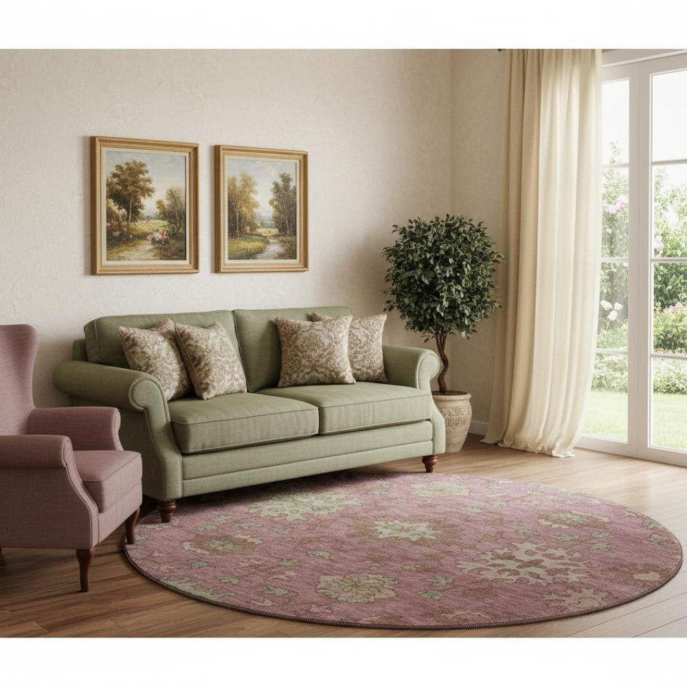 HomeRoots 8' X 10' Pink and Beige Washable Oriental Area Rug with UV Protection, Stain Resistant, Durable Design 716579