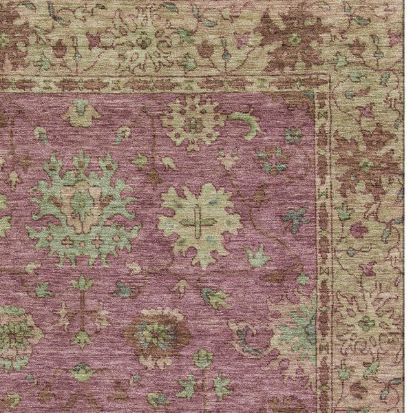 HomeRoots 9' X 12' Pink and Beige Oriental Area Rug - Washable, UV Protected, Durable for Family Living Spaces 716580
