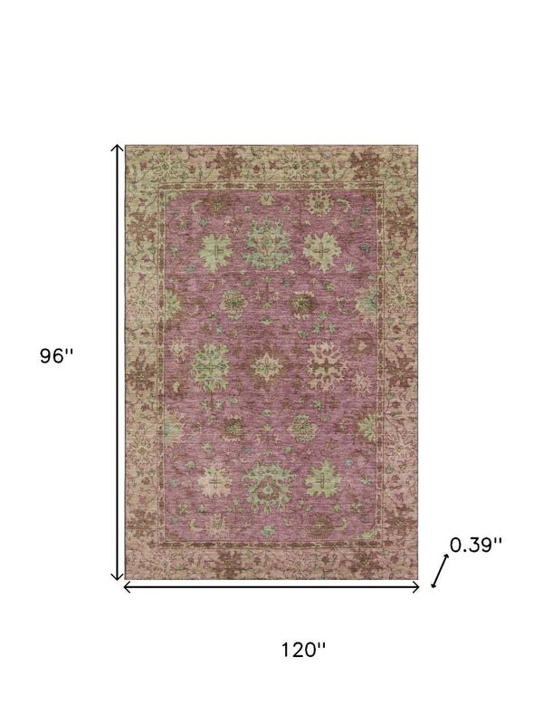 HomeRoots 9' X 12' Pink and Beige Oriental Area Rug - Washable, UV Protected, Durable for Family Living Spaces 716580