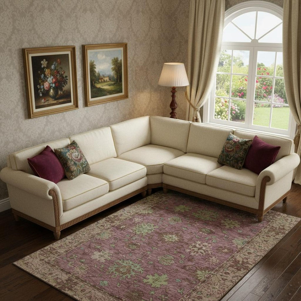 HomeRoots 9' X 12' Pink and Beige Oriental Area Rug - Washable, UV Protected, Durable for Family Living Spaces 716580