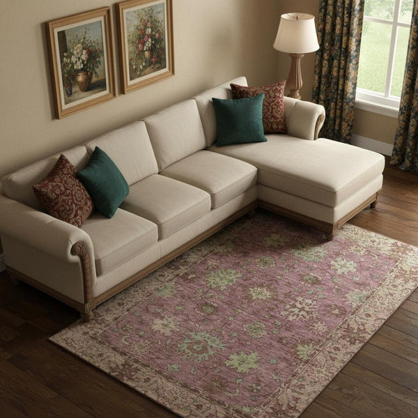 HomeRoots 10' X 14' Pink And Beige Oriental Area Rug - Washable, UV Protected & Stain Resistant for Busy Homes 716581