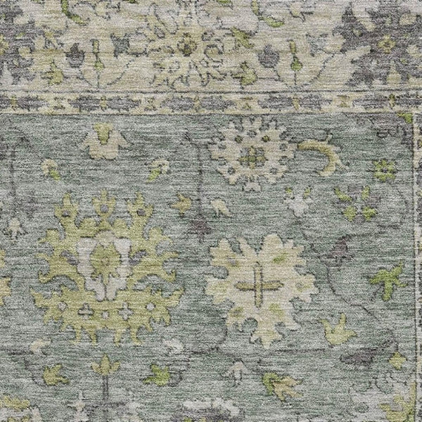 HomeRoots 5' X 8' Sage and Gray Oriental Area Rug - Machine Washable, Stain Resistant with UV Protection 716583