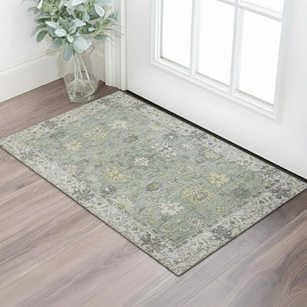 HomeRoots 5' X 8' Sage and Gray Oriental Area Rug - Machine Washable, Stain Resistant with UV Protection 716583