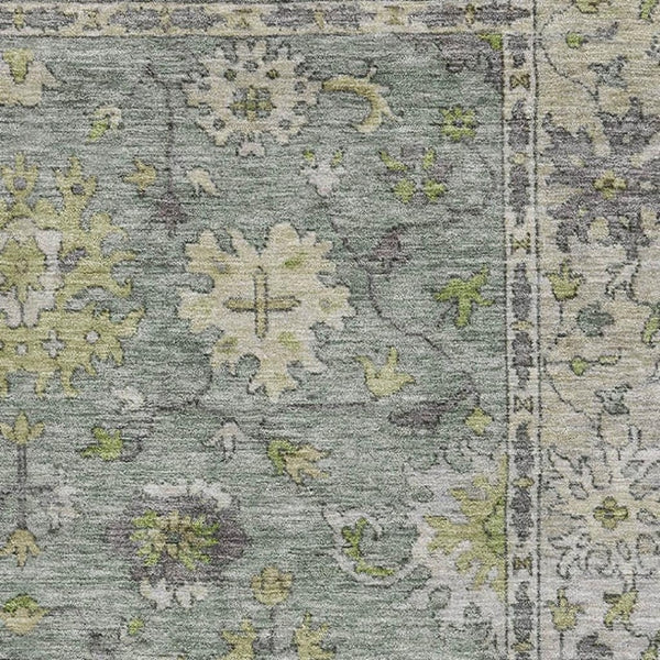 HomeRoots 8' Sage and Gray Oriental Round Rug - Washable, UV-Protected, Stain-Resistant for Easy Care and Style 716584