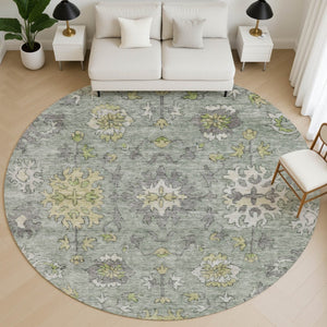 HomeRoots 8' X 10' Sage & Gray Oriental Washable Area Rug - Stain Resistant, UV Protected, Ideal for Busy Homes 716585