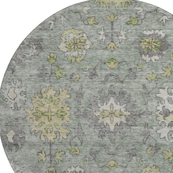 HomeRoots 8' X 10' Sage & Gray Oriental Washable Area Rug - Stain Resistant, UV Protected, Ideal for Busy Homes 716585