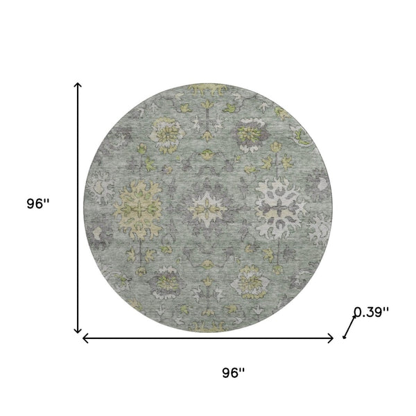 HomeRoots 8' X 10' Sage & Gray Oriental Washable Area Rug - Stain Resistant, UV Protected, Ideal for Busy Homes 716585