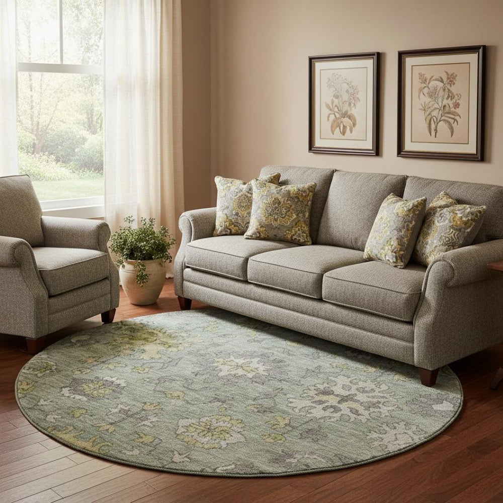 HomeRoots 8' X 10' Sage & Gray Oriental Washable Area Rug - Stain Resistant, UV Protected, Ideal for Busy Homes 716585