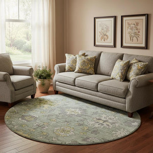 HomeRoots 8' X 10' Sage & Gray Oriental Washable Area Rug - Stain Resistant, UV Protected, Ideal for Busy Homes 716585