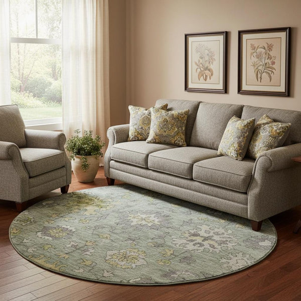 HomeRoots 8' X 10' Sage & Gray Oriental Washable Area Rug - Stain Resistant, UV Protected, Ideal for Busy Homes 716585