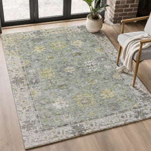 HomeRoots 9' X 12' Sage and Gray Oriental Area Rug - Washable, UV Protected, Stain Resistant for Homes & Pets 716586
