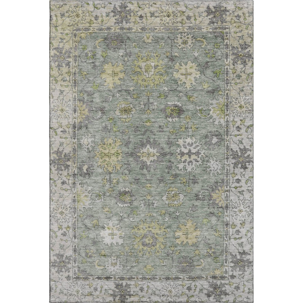 HomeRoots 9' X 12' Sage and Gray Oriental Area Rug - Washable, UV Protected, Stain Resistant for Homes & Pets 716586
