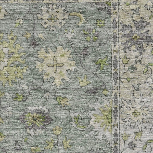 HomeRoots 9' X 12' Sage and Gray Oriental Area Rug - Washable, UV Protected, Stain Resistant for Homes & Pets 716586