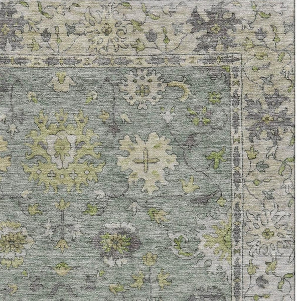 HomeRoots 9' X 12' Sage and Gray Oriental Area Rug - Washable, UV Protected, Stain Resistant for Homes & Pets 716586