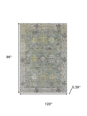 HomeRoots 9' X 12' Sage and Gray Oriental Area Rug - Washable, UV Protected, Stain Resistant for Homes & Pets 716586