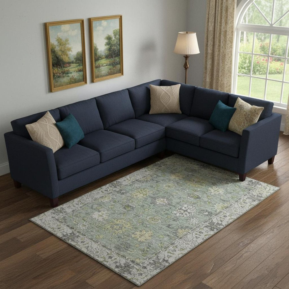 HomeRoots 9' X 12' Sage and Gray Oriental Area Rug - Washable, UV Protected, Stain Resistant for Homes & Pets 716586