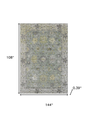HomeRoots 10' X 14' Sage and Gray Oriental Washable Area Rug - Durable, Stain-Resistant with UV Protection! 716587