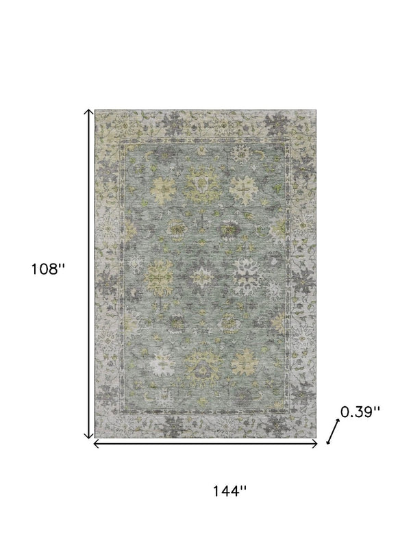 HomeRoots 10' X 14' Sage and Gray Oriental Washable Area Rug - Durable, Stain-Resistant with UV Protection! 716587