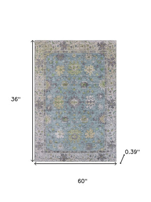 HomeRoots 5' X 8' Pale Aqua & Teal Oriental Area Rug - Machine Washable, UV Protected, Stain Resistant Style! 716589