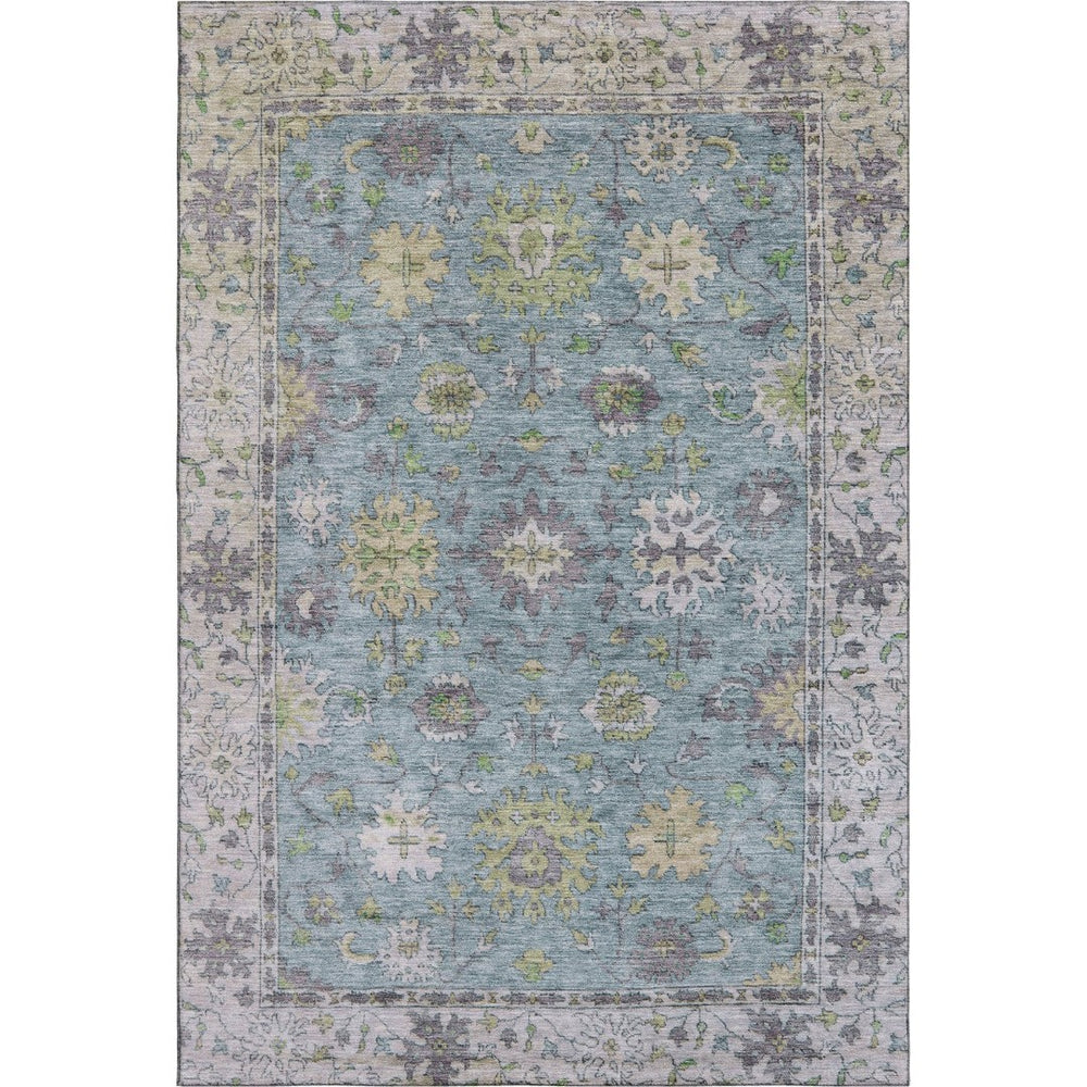 HomeRoots 8' Pale Aqua and Teal Oriental Washable Round Rug - Stylish, Durable, UV-Protected for Busy Homes 716590